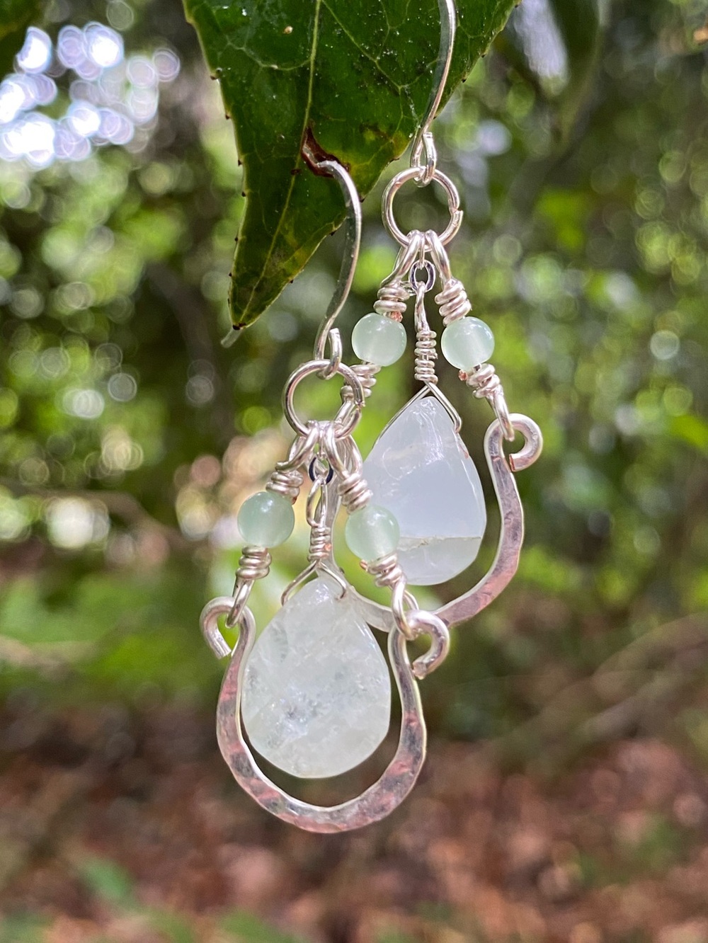 Handmade Silver ( plated ) and Aquamarine Hoops - Picture 2 of 4
